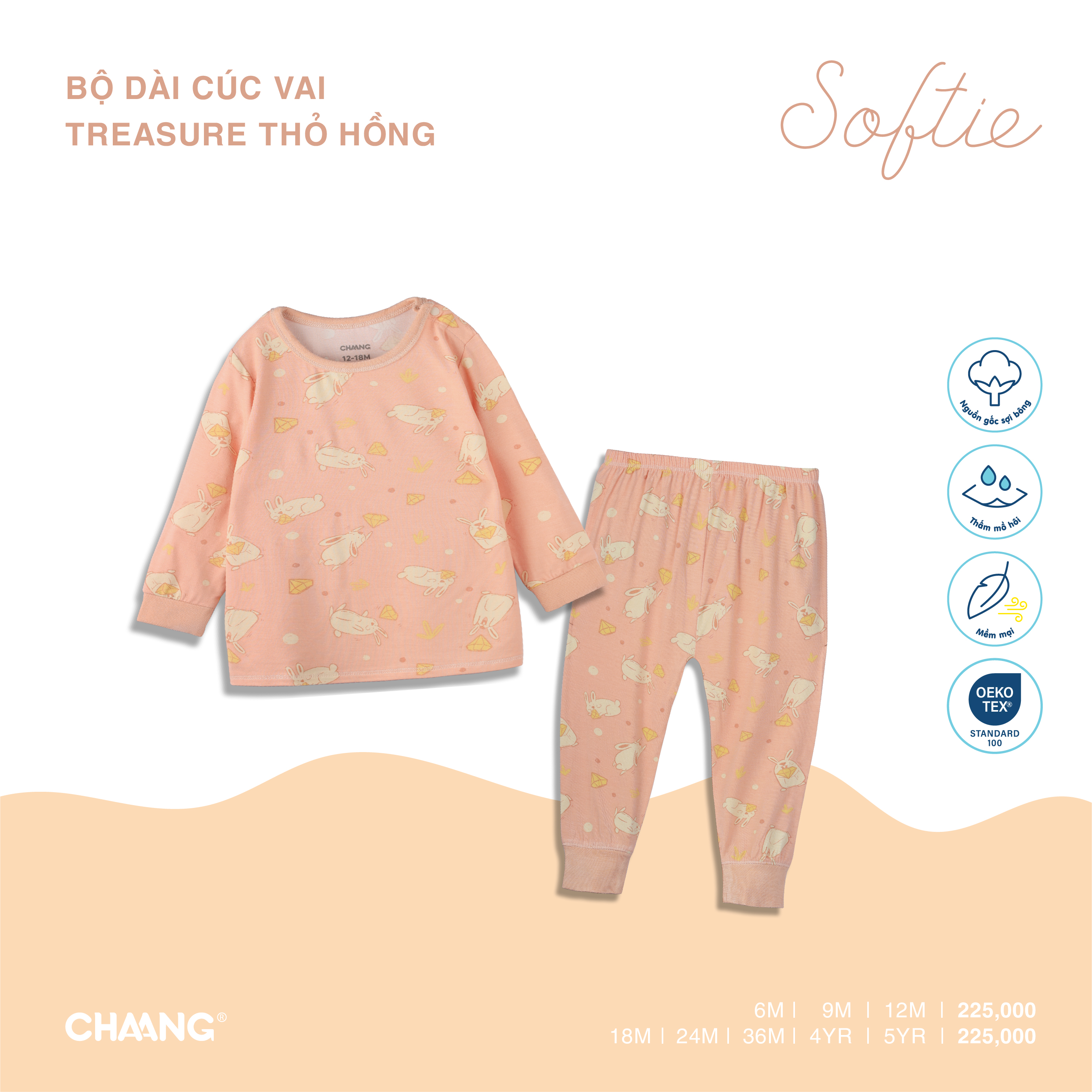 Bộ quần áo dài tay cúc vai bé gái Treasure Chaang