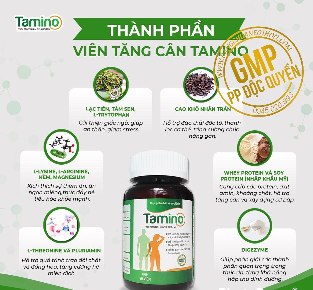 COMBO 3 GIÁ SỈ hộp tăng cân TAMINO hộp 30 VIÊN