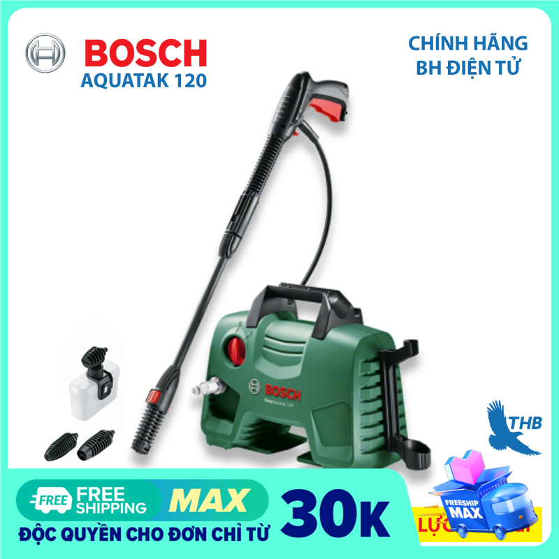 Máy rửa xe gia đình Bơm phun xịt rửa Bosch AQT 120 Áp lực 120 Bar Bảo hành điện tử 6 tháng