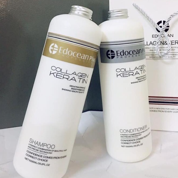 Edocean Plus Collagen Keratin Shampoo and Conditioner set to restore smoothness and prevent hair loss 1000mlx2- Pair