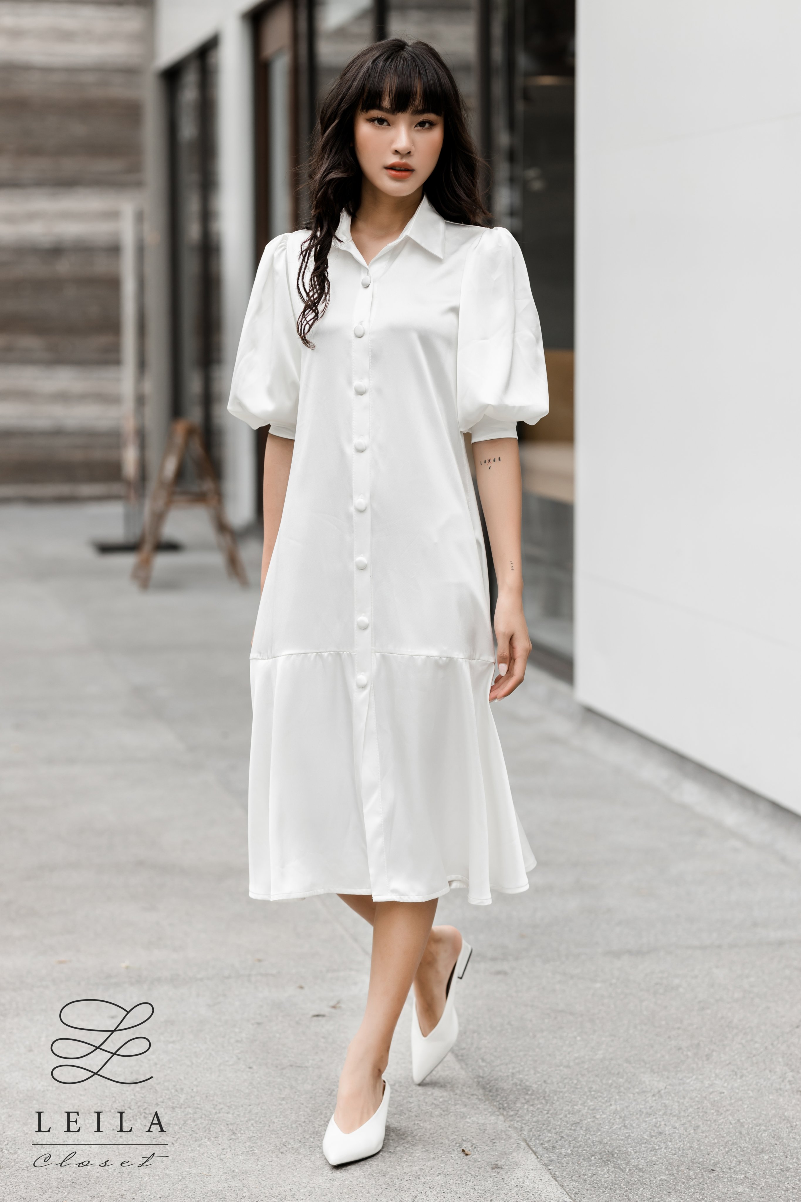 Đầm lụa sơ mi Leila Closet