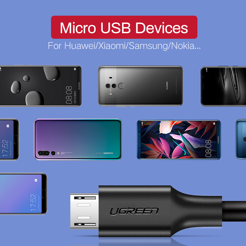 UGREEN Kabel Micro USB Original Micro USB Charging Cord Charge Cable for  Android Samsung Xiaomi Redmi LG  Handphone hp Blackcase Model:60135
