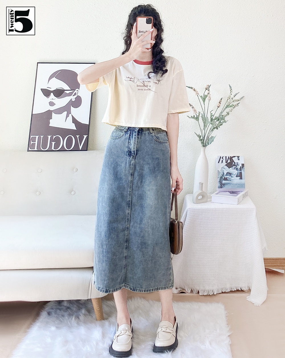 Chân váy jean dài xẻ sau Twenty.Five 5021