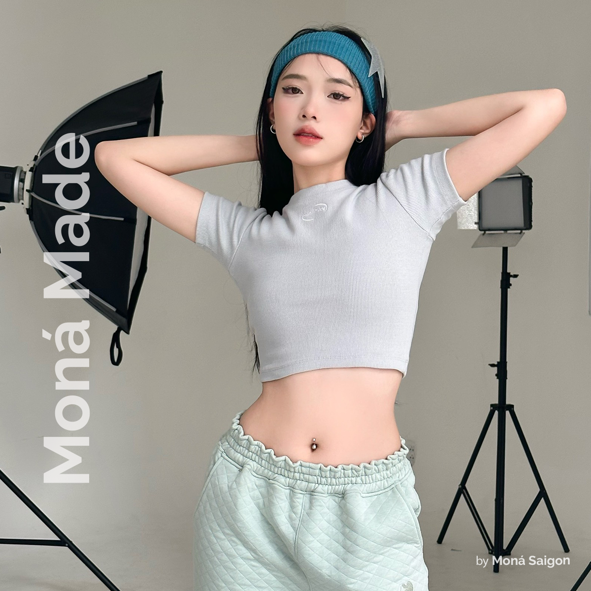 [VOUCHER 12%/149K] Áo thun baby tee MONÁ - TINY TEE XÁM/XANH