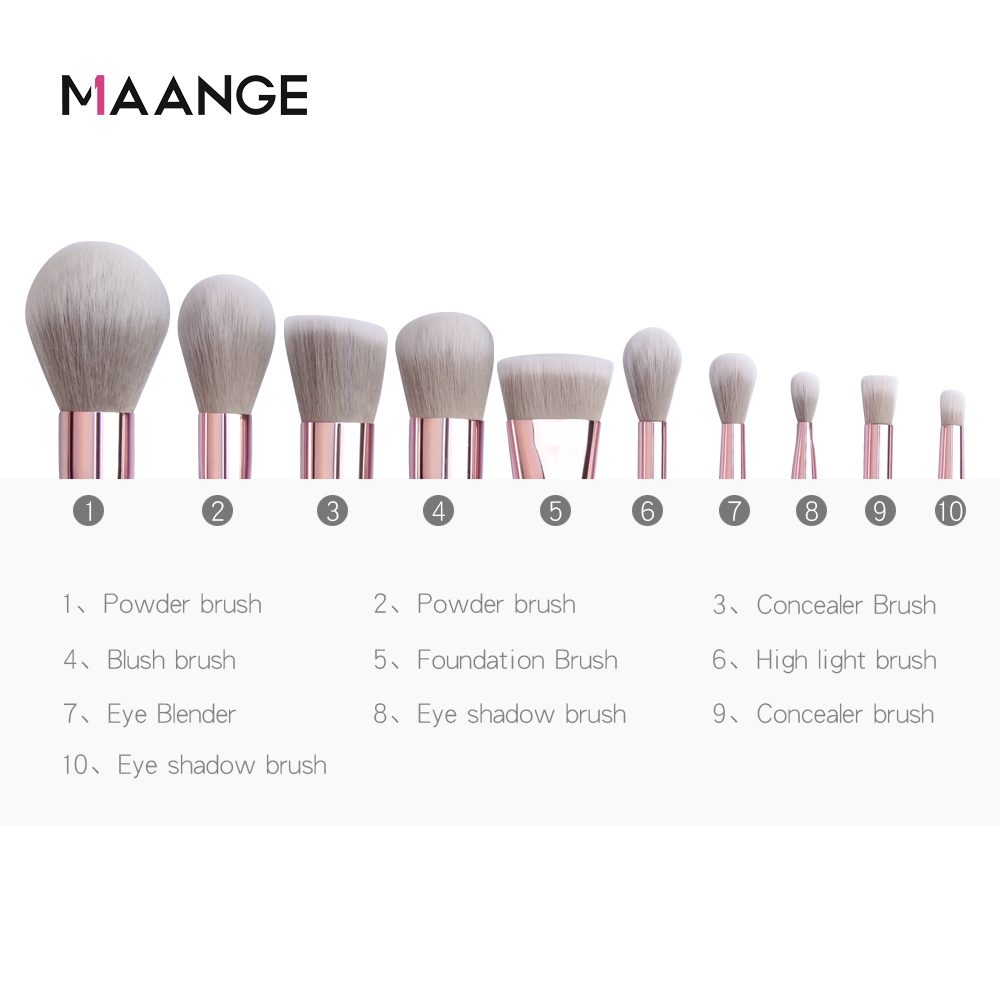 MAANGE 10 bàn chải trang điểm+1 bộ bàn chải trang điểm chuyên nghiệp