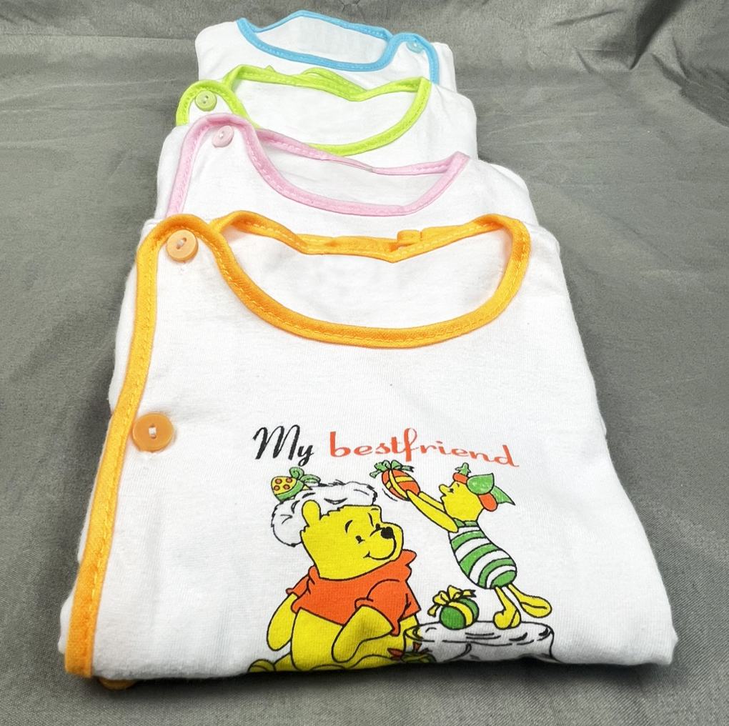 Combo 5 Áo sơ sinh dài tay, ngắn tay màu trắng cúc lệch BSS cho bé từ sơ sinh đến 12kg