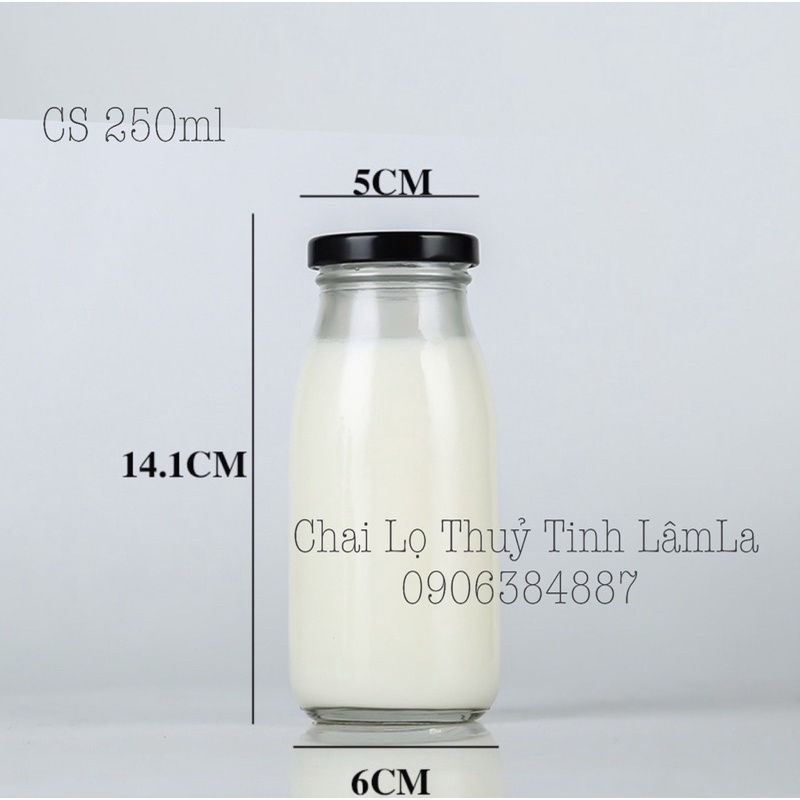 Chai Thuỷ Tinh Đựng Sữa 200ml - 250ml Nắp Thiếc