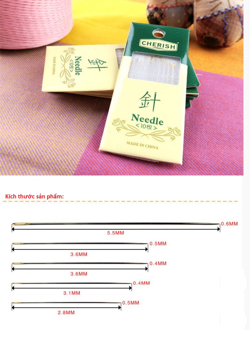 Set 10 chiếc kim thêu đuôi vàng Cherish