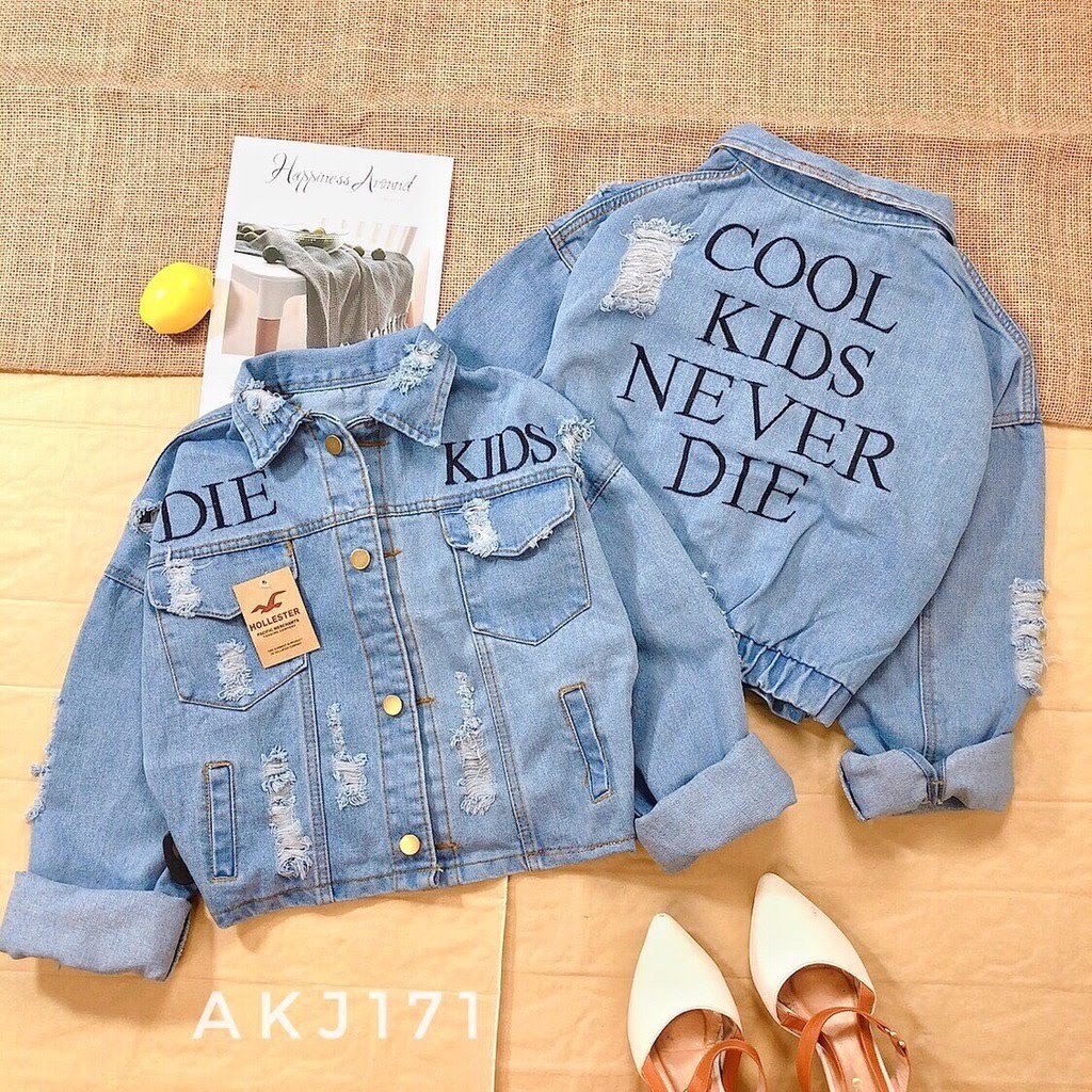[?KKV] ÁO KHOÁC JEAN NỮ PHƯƠNG VI FASHION COOLKID MÀU ĐẬM + ÁO THUN MẶC KÈM (MUA RIÊNG)
