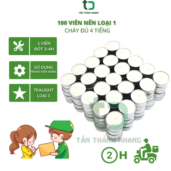 100 VIÊN NẾN LOẠI 1 - TEALIGHT CHÁY ĐỦ 4 TIẾNG (100 viên)