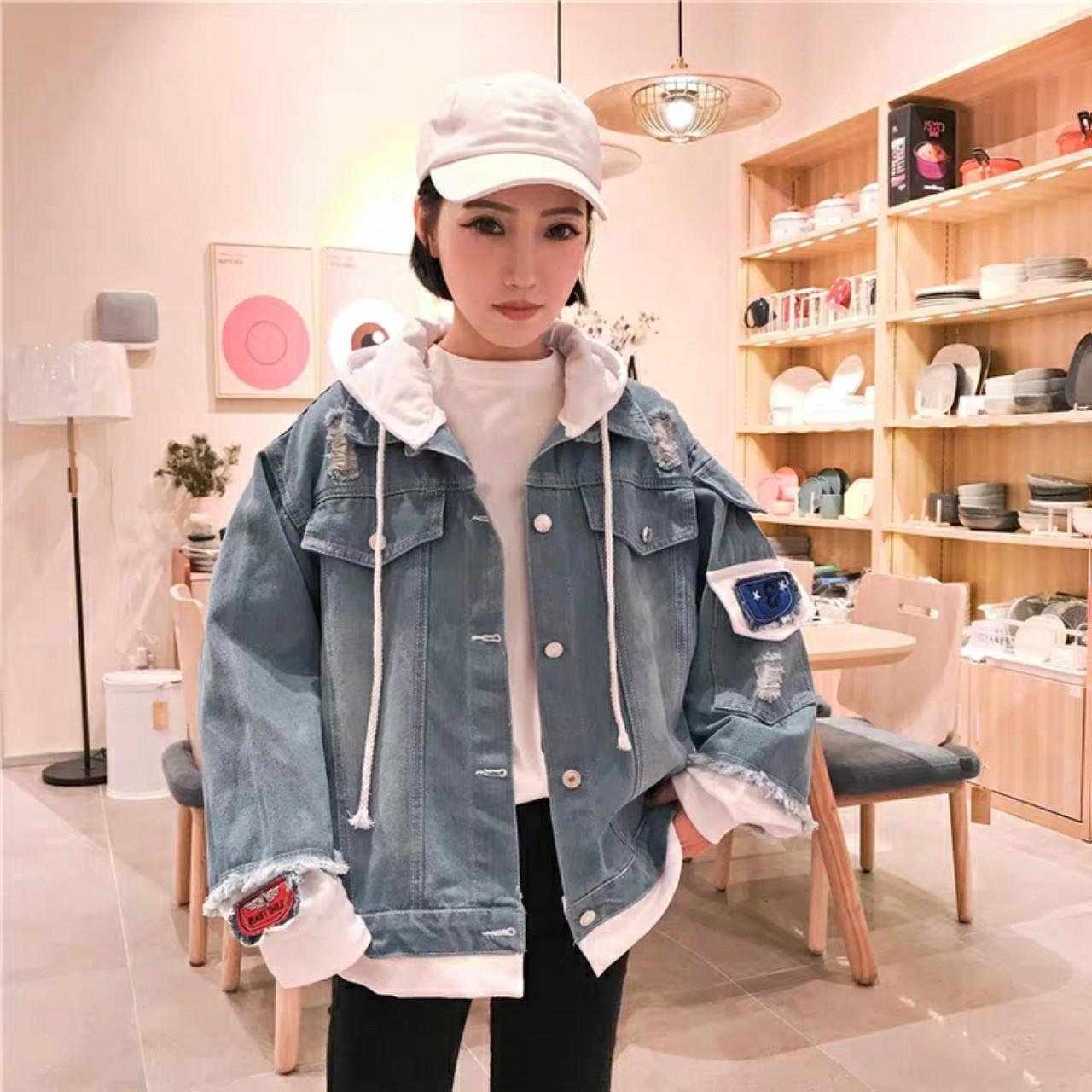 Áo KHoác Jean Nữ Thời Trang - Kiểu Hàn Phối Nón Cực Cool