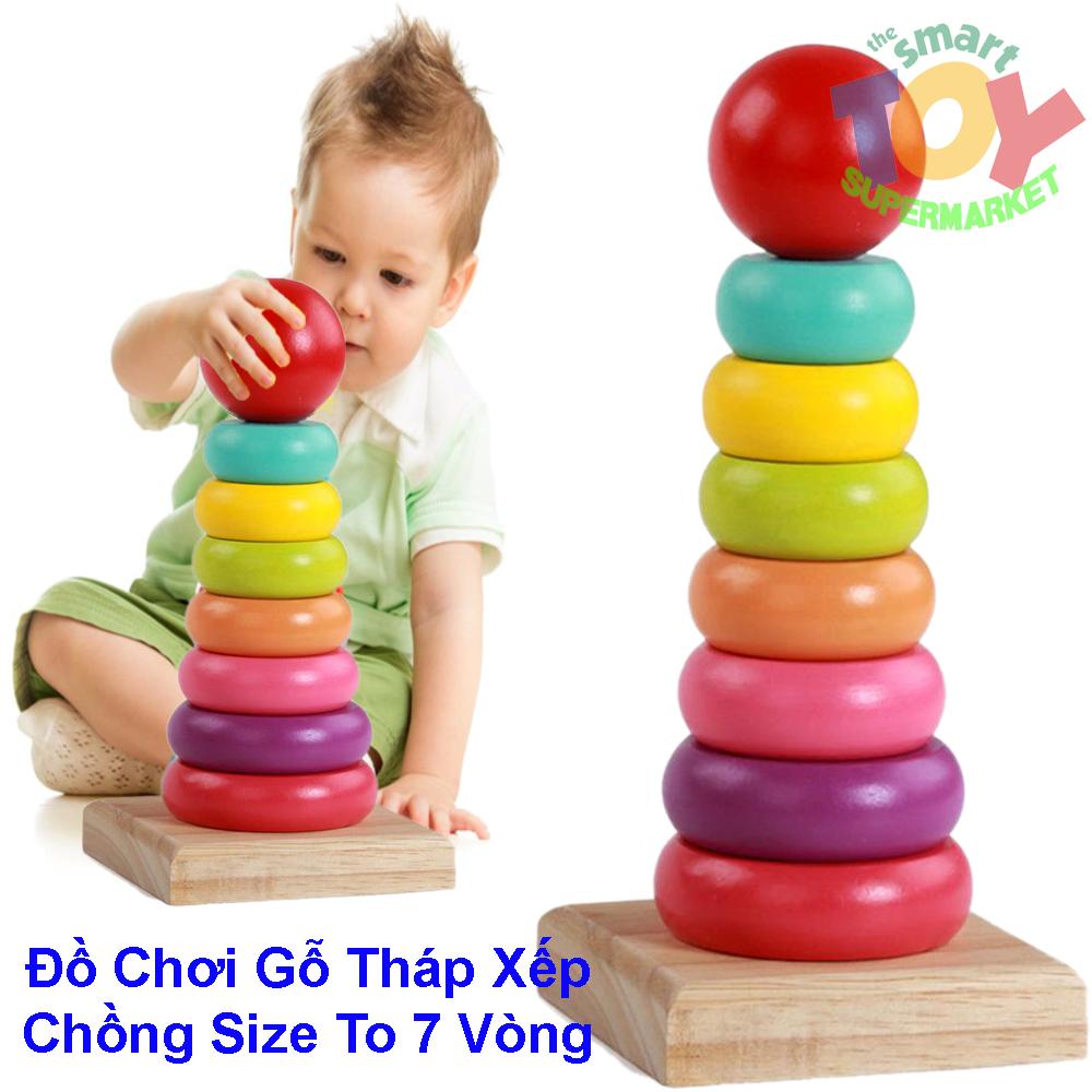 Đồ Chơi Tháp Cầu Vồng Gỗ 7 Vòng Size Lớn Cho Bé