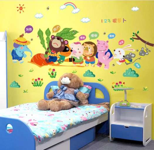 Decal dán tường thỏ yêu trăng và thú kéo cà rốt