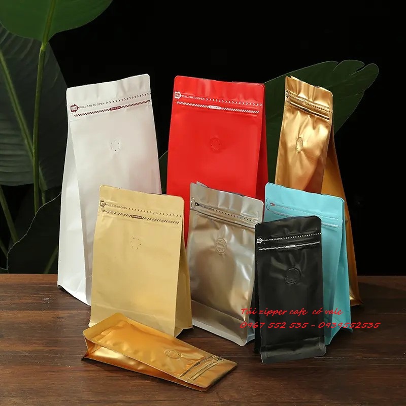 {1kg/size} - túi zip cafe đóng sẵn VAL 1 CHIỀU, dùng đựng trà, cafe