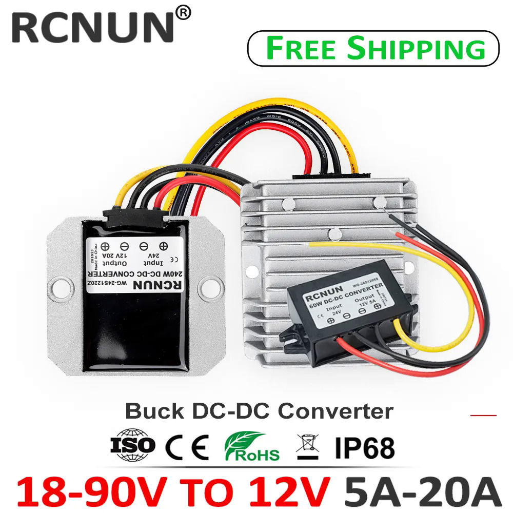 Rcnun 18-90v để 12v 5a 10a 15a 20a dc dc chuyển đổi bước xuống điều chỉnh điện áp 24v 36v 48v 60v 72v biến áp xe cung cấp điện