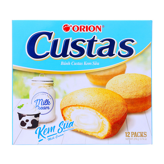 (Hộp 12p) Bánh Orion Custas đủ vị (kem trứng/cốm/kem sữa/phô mai dâu)