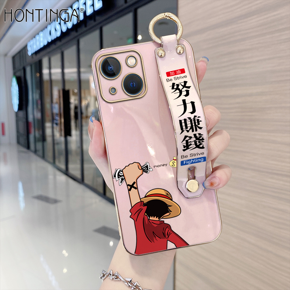 Hontinga Casing Case For iphone 11 Pro Max 12 Mini 12 Pro Max 13 Mini 13 Pro Max Case Anime Luffy Luxury Chrome Plated Soft TPU Square Phone Case Full Cover Camera Protection Anti Gores Rubber Cases For Girls
