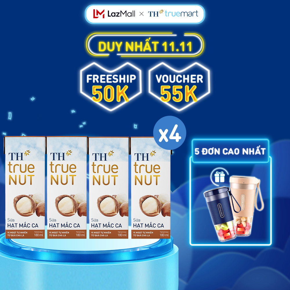 4 Lốc sữa hạt mắc ca TH True Nut 180ml (180ml x 4 hộp)