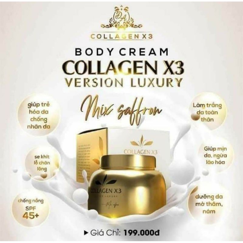 (Chính hãng) Kem Body Collagen X3 Luxury Đông Anh 250g cty SPF45+ Siêu Trắng, Chống nắng
