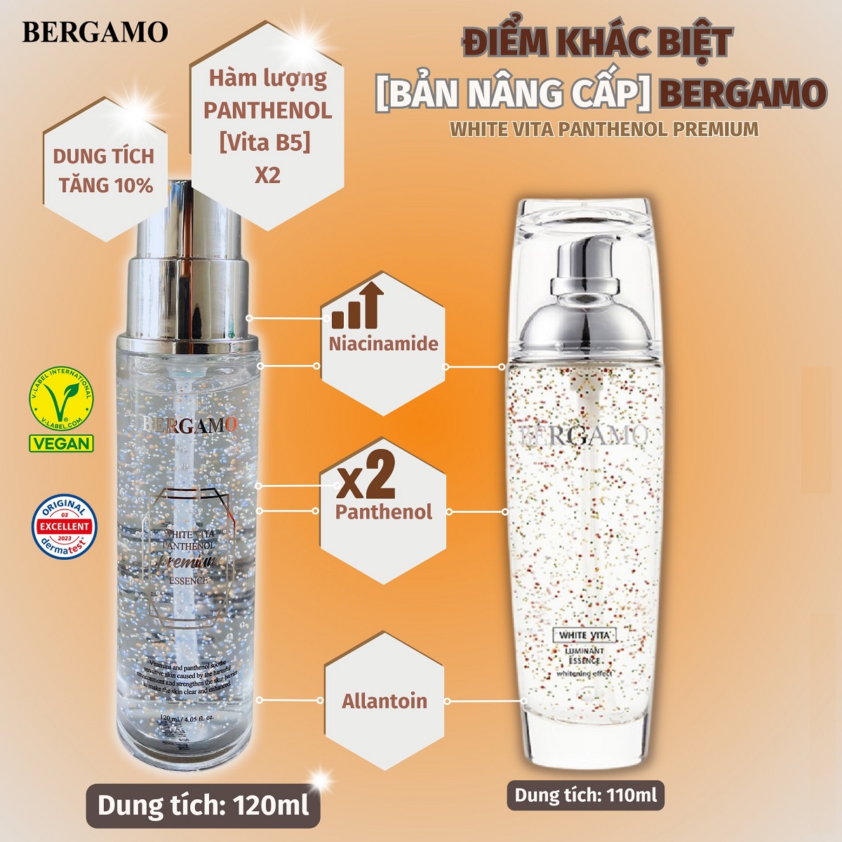Tinh Chất Dưỡng Trắng, Dưỡng Ẩm Và Phục Hồi Da Bergamo White Vita Panthenol Premium Essence 120ml