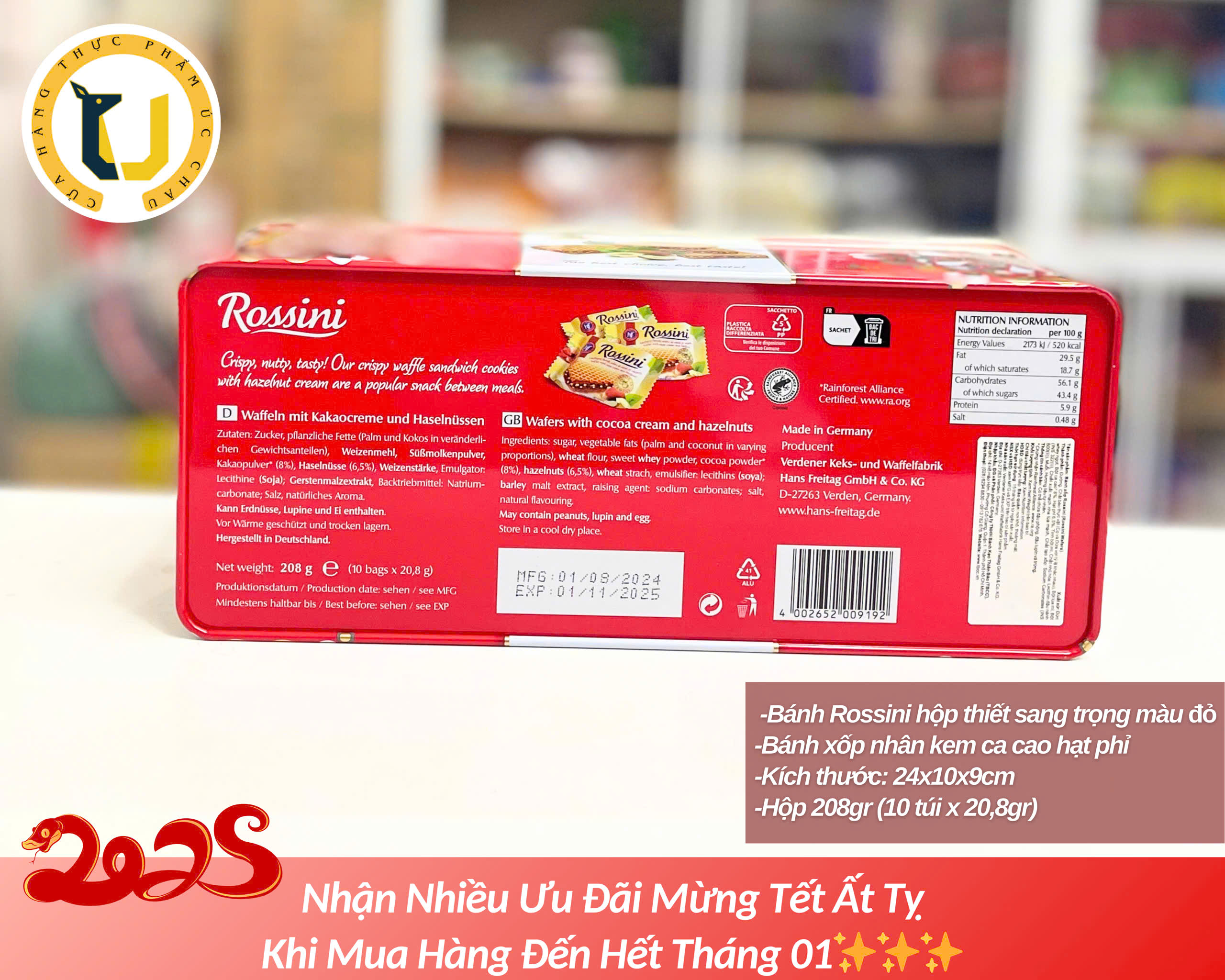 (HÀNG ÚC) Bánh xốp kem sữa và kem hạt dẻ KNOPPERS Milk Hazelnut Cream Wafers lốc 8 bánh rời