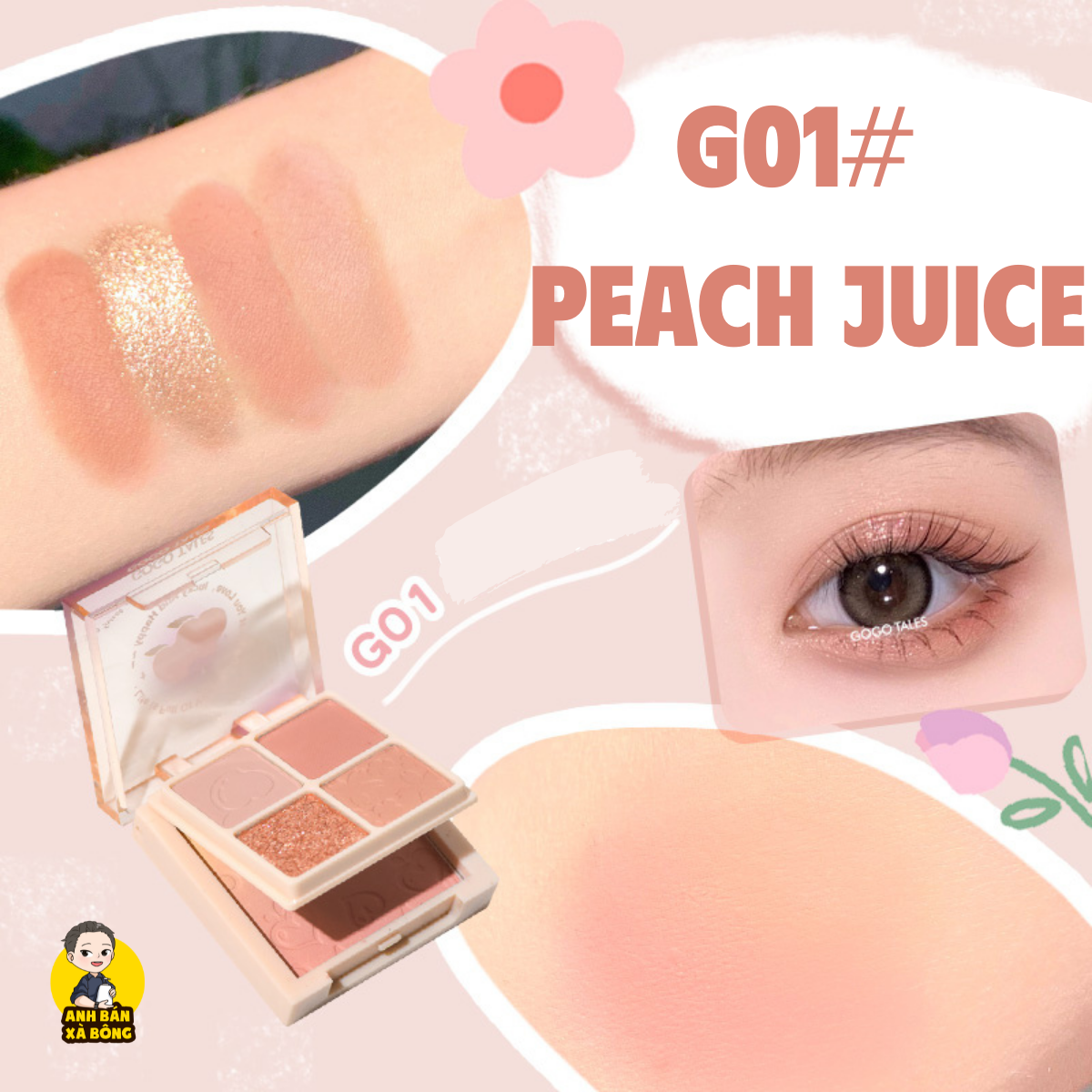 Bảng phấn mắt má hồng trái đào 4 ô màu nhũ lì gogo tales 4-color peach blush eyeshadow palette gt426