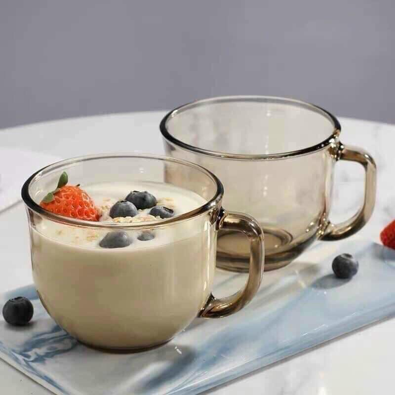 Bộ 2 cốc thuỷ tinh màu hổ phách có tay cầm - cốc hổ phách set 2 cái 470ml/1 cái