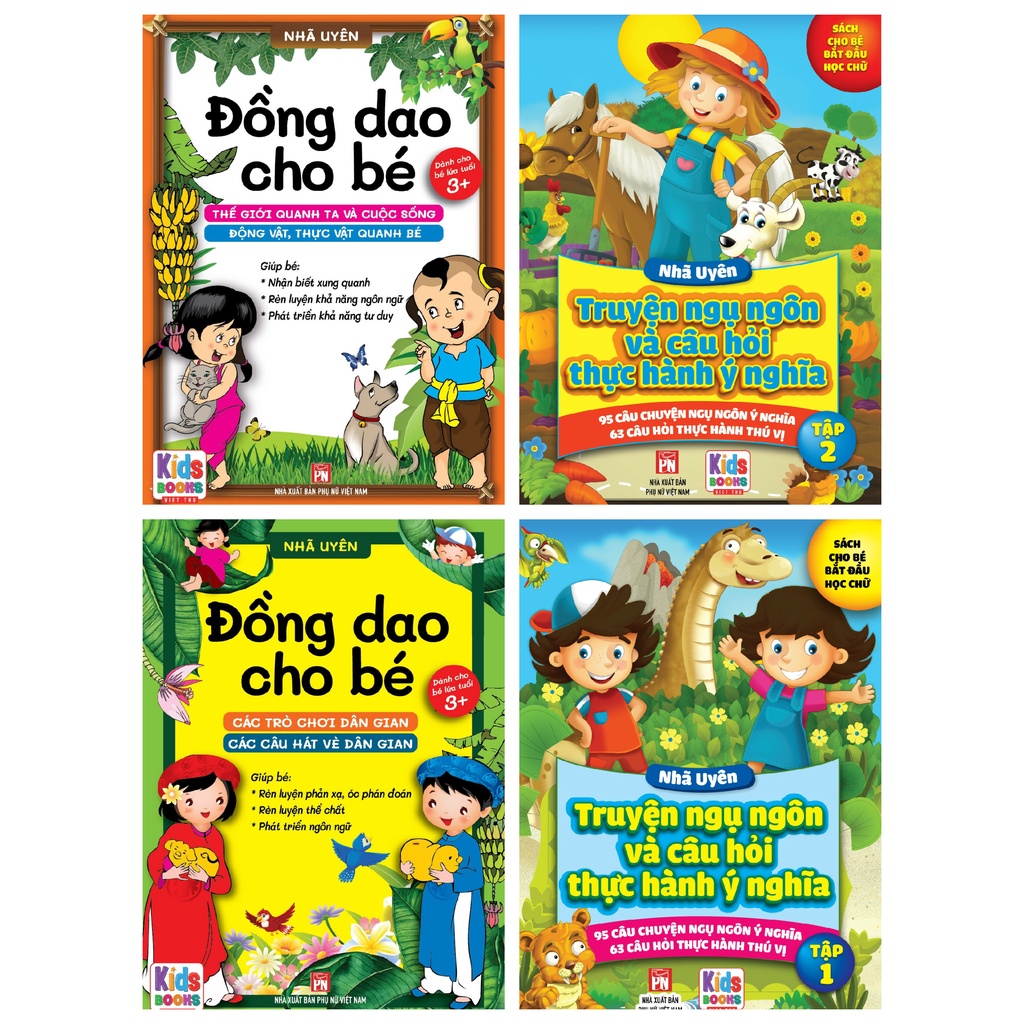 Sách - combo 4 quyển đồng dao cho bé + truyện ngụ ngôn và câu hỏi thực hành ý nghĩa - nhã uyên
