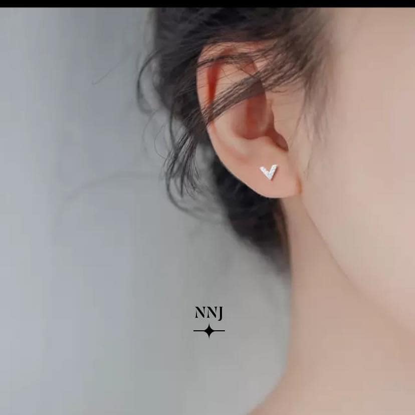 Bông tai bạc khuyên nụ thời trang hình chữ V chất liệu bằng bạc s925 MS27e