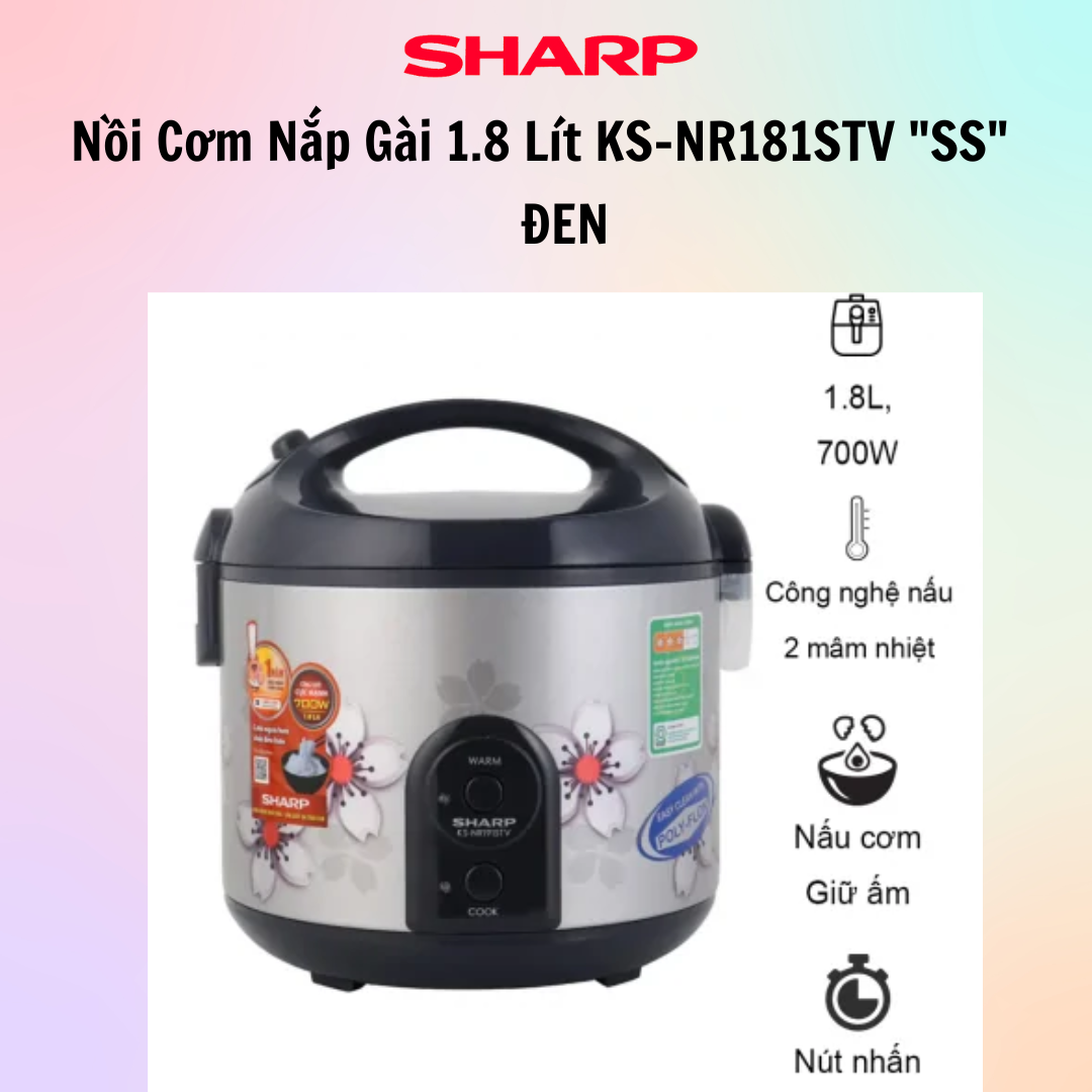 Nồi cơm điện sharp ks-nr181stv ss - 1.8 lít - hàng chính hãng