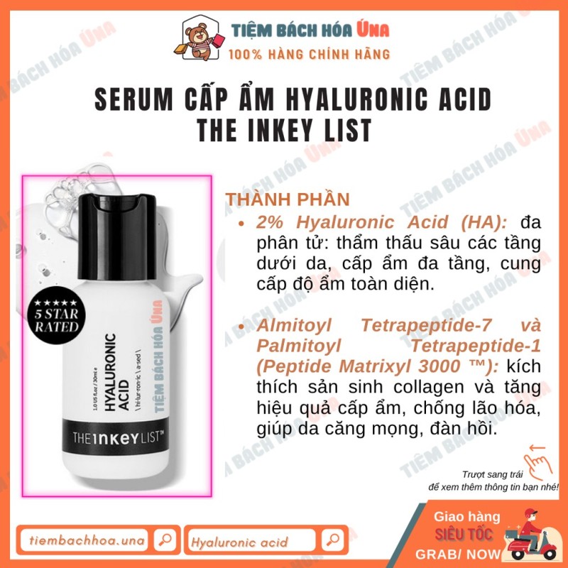 [Bill Sephora] Serum cấp ẩm Hyaluronic Acid The INKEY List HA 30ml tiembachhoauna cao cấp