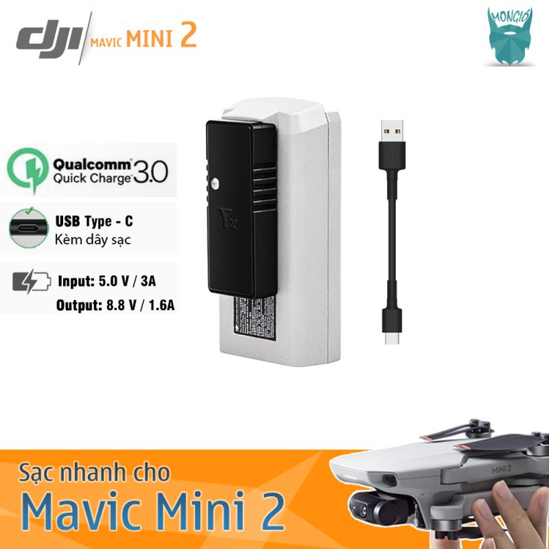 Mini 2 - Sạc USB cho Pin Mavic Mini 2, Công nghệ QC3.0 - USB Charge for Battery Mavic Mini  2 (01 Battery) + Tặng tai nghe Bluetooth nghe nhạc, đàm thoại