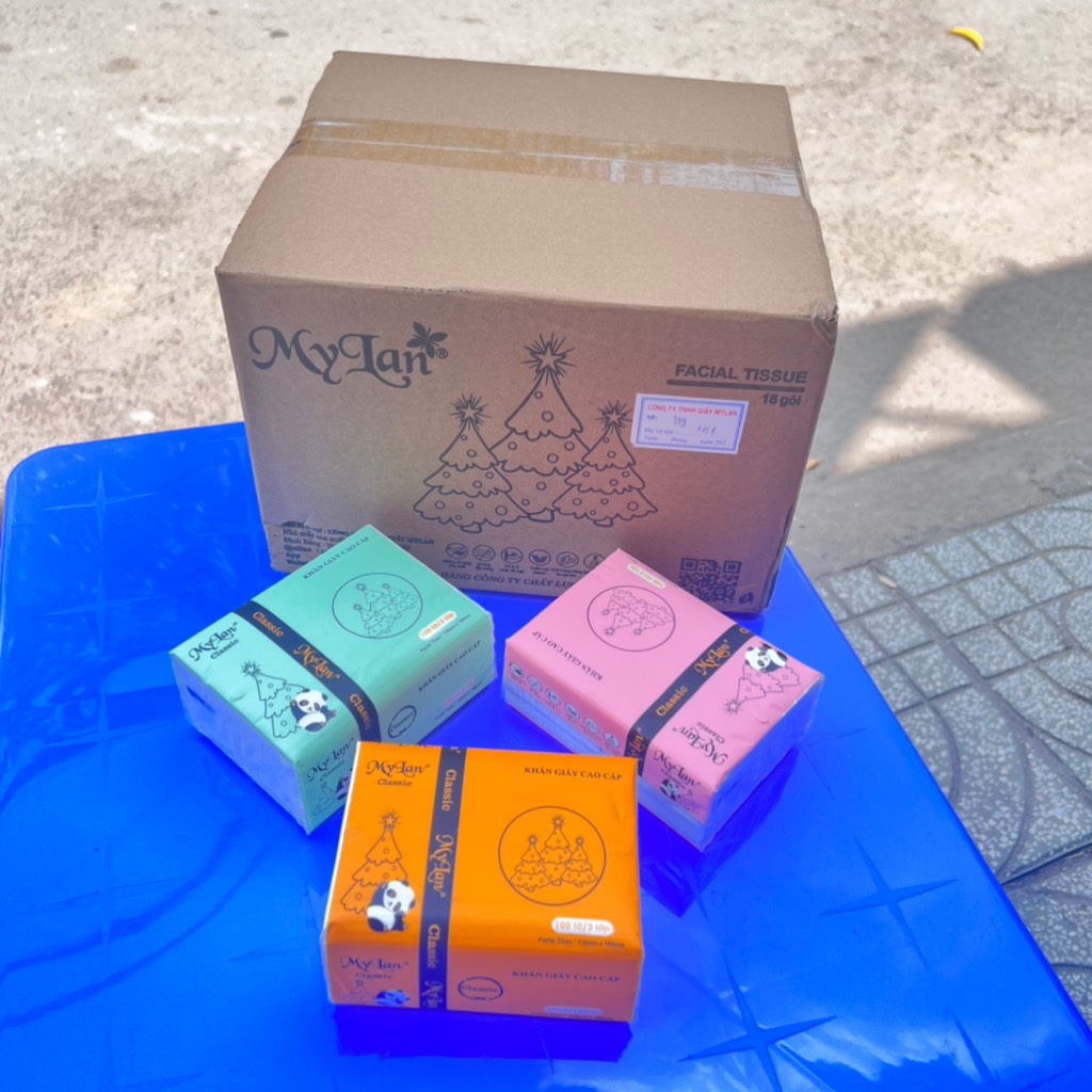 Thùng giấy rút MyLan 3 lớp (thùng 3 màu xanh, hồng, vàng)
