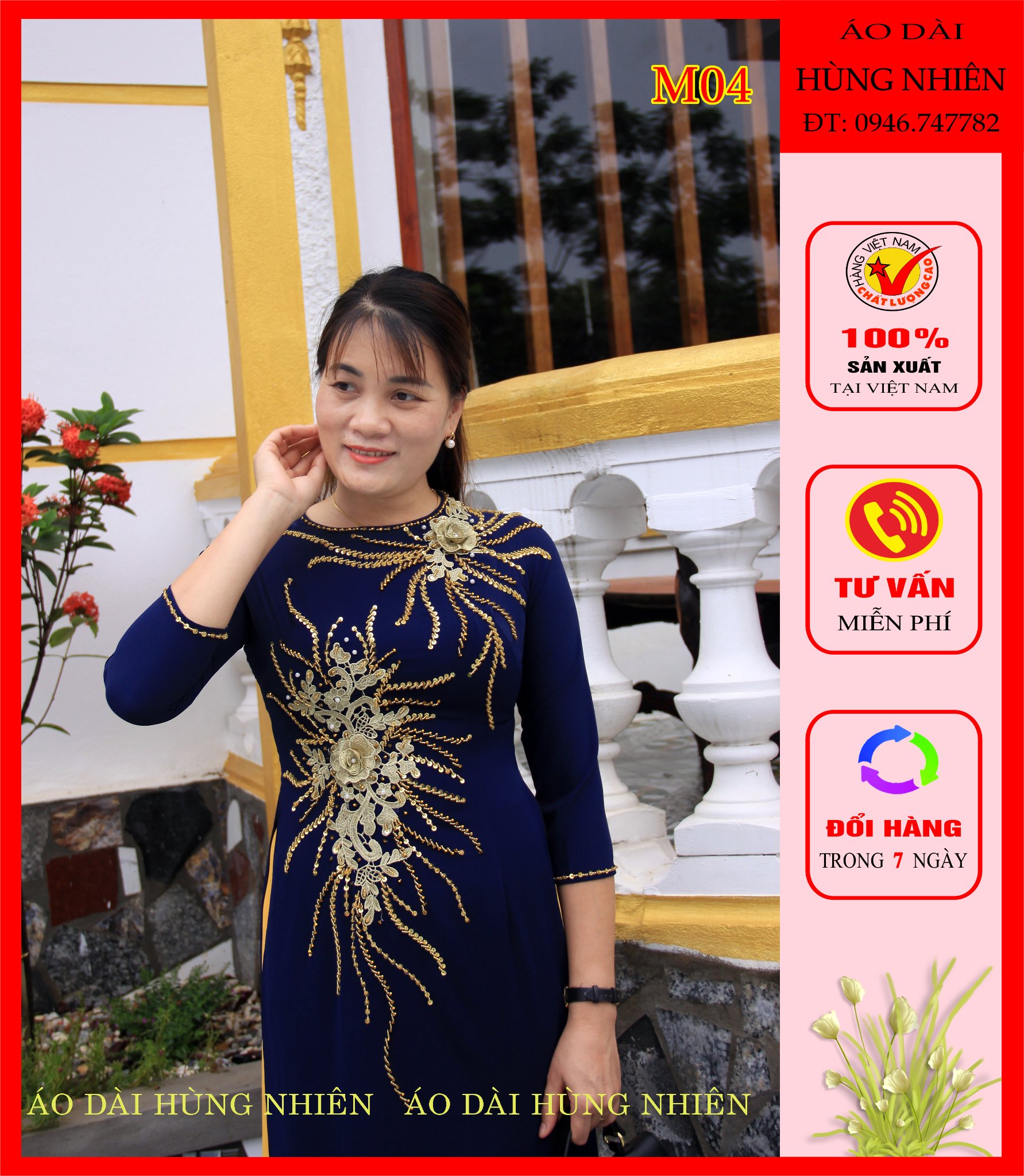 M04- ÁO DÀI TRUNG NIÊN LỤA MỸ KẾT ĐÁ PHA LÊ CAO CẤP
