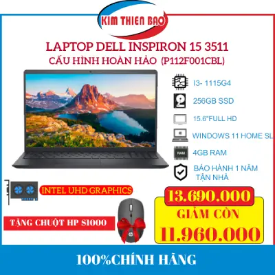 [TẶNG CHUỘT HP CHÍNH HÃNG] Máy tính xách tay Dell Inspiron 15 3511 i3 (P112F001CBL) (Chính hãng)