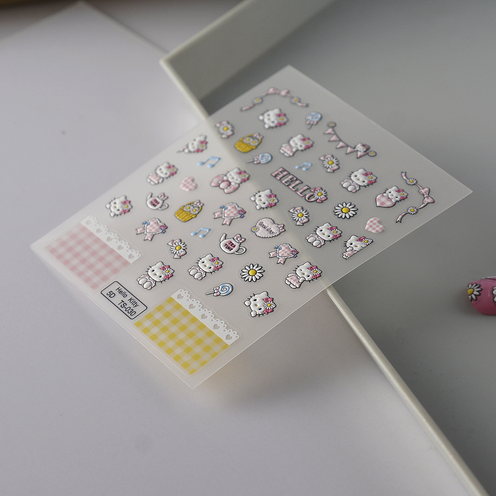 Sticker Lụa Nổi 5D | Mèo Hello Kitty | Hình Dán Móng Tay