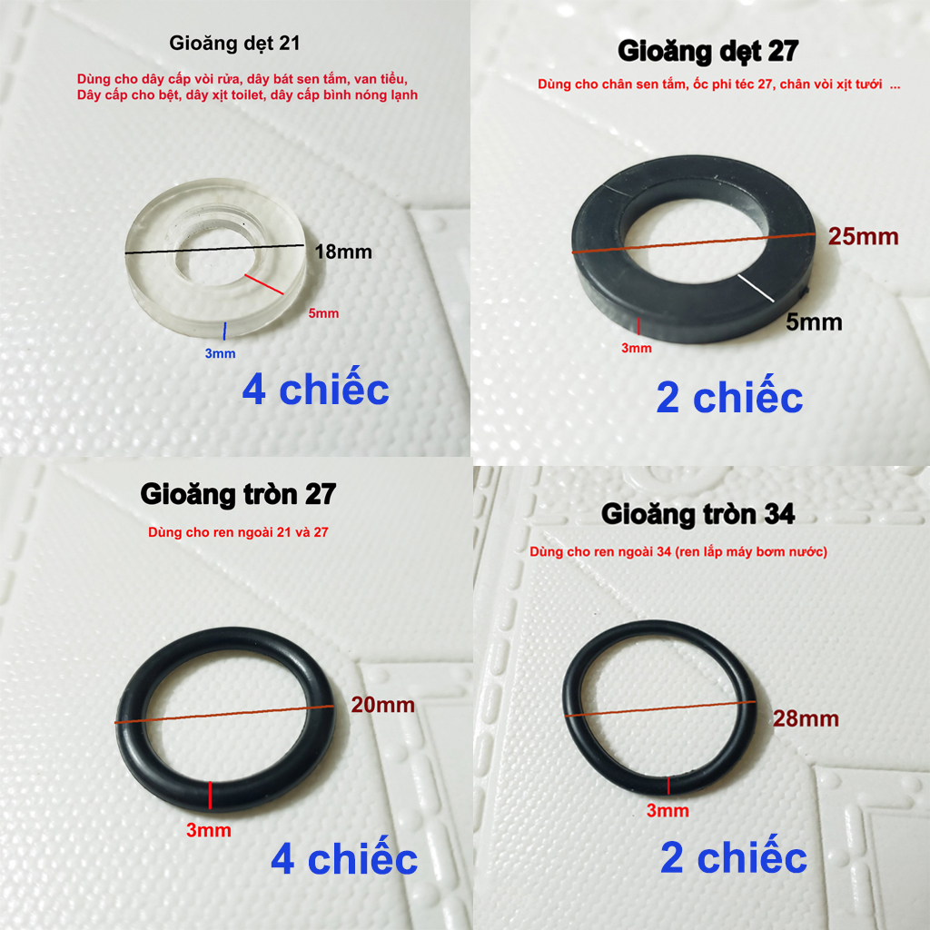 Bộ ron gioăng cao su 4 mẫu size phổ thông