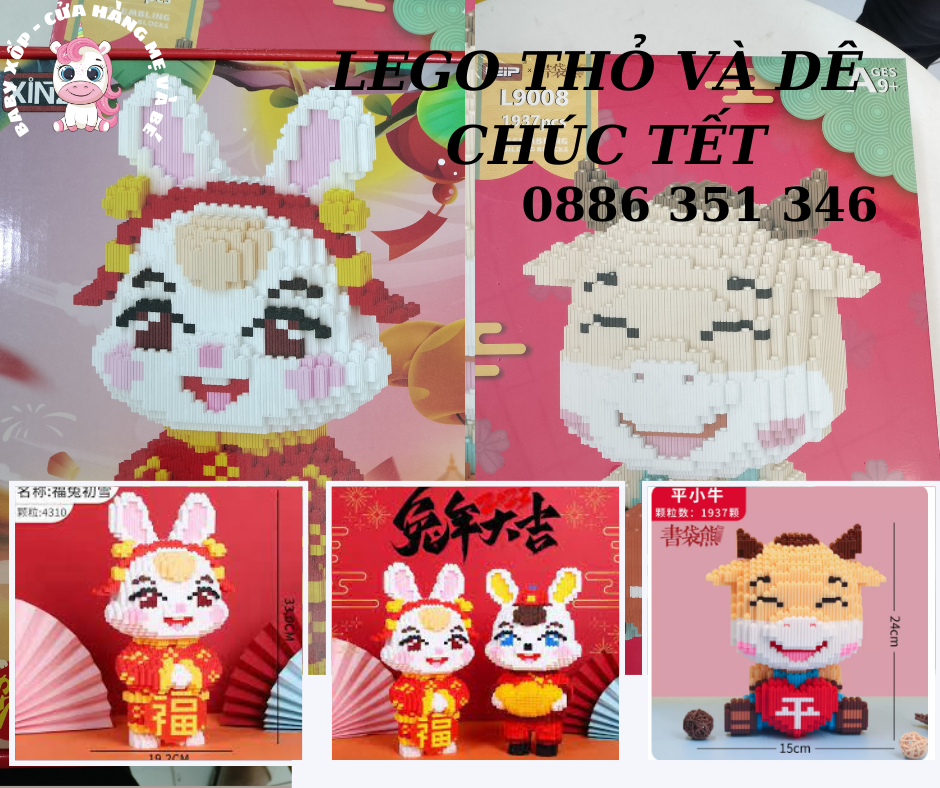 Mô Hình Lắp Ráp Lego Thỏ Thần Tài Và Dê Ôm Trái Tim