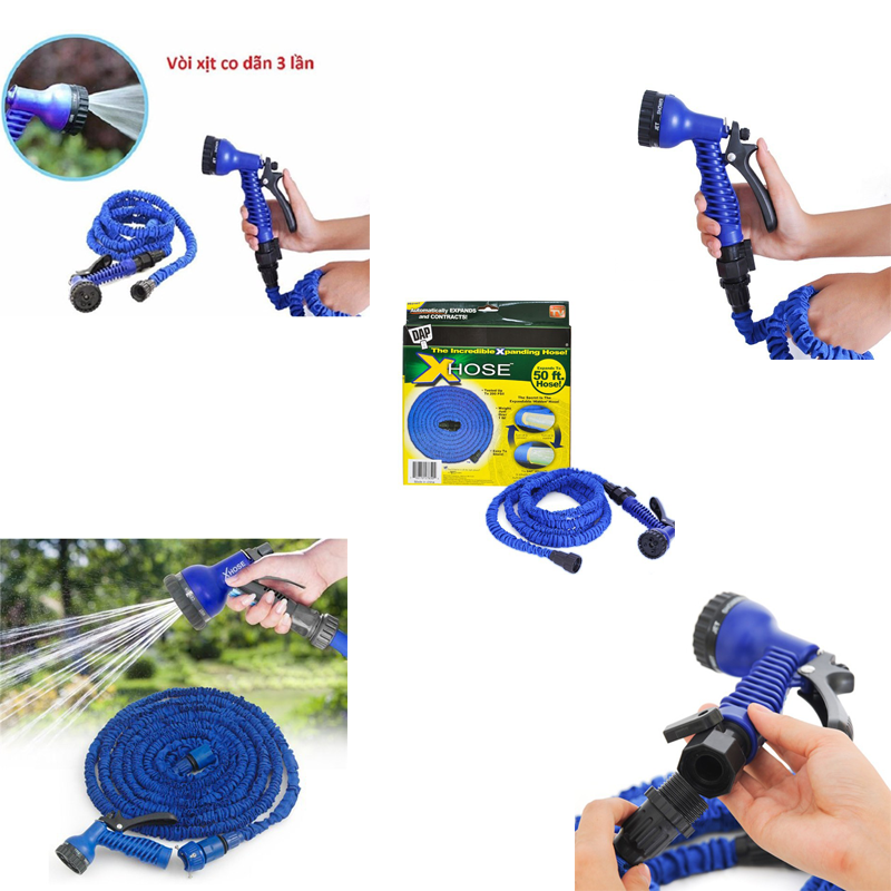 Vòi Xịt Tăng Áp, Bộ vòi rửa xe, tưới cây giãn nở, Rửa Xe, Xịt Rửa Sân Vườn, Vòi xịt với 7 chế độ, ống nước co dãn đa năng 15m - Vòi Xịt Rửa Thông Minh Giãn Nở 15m ( màu xanh )