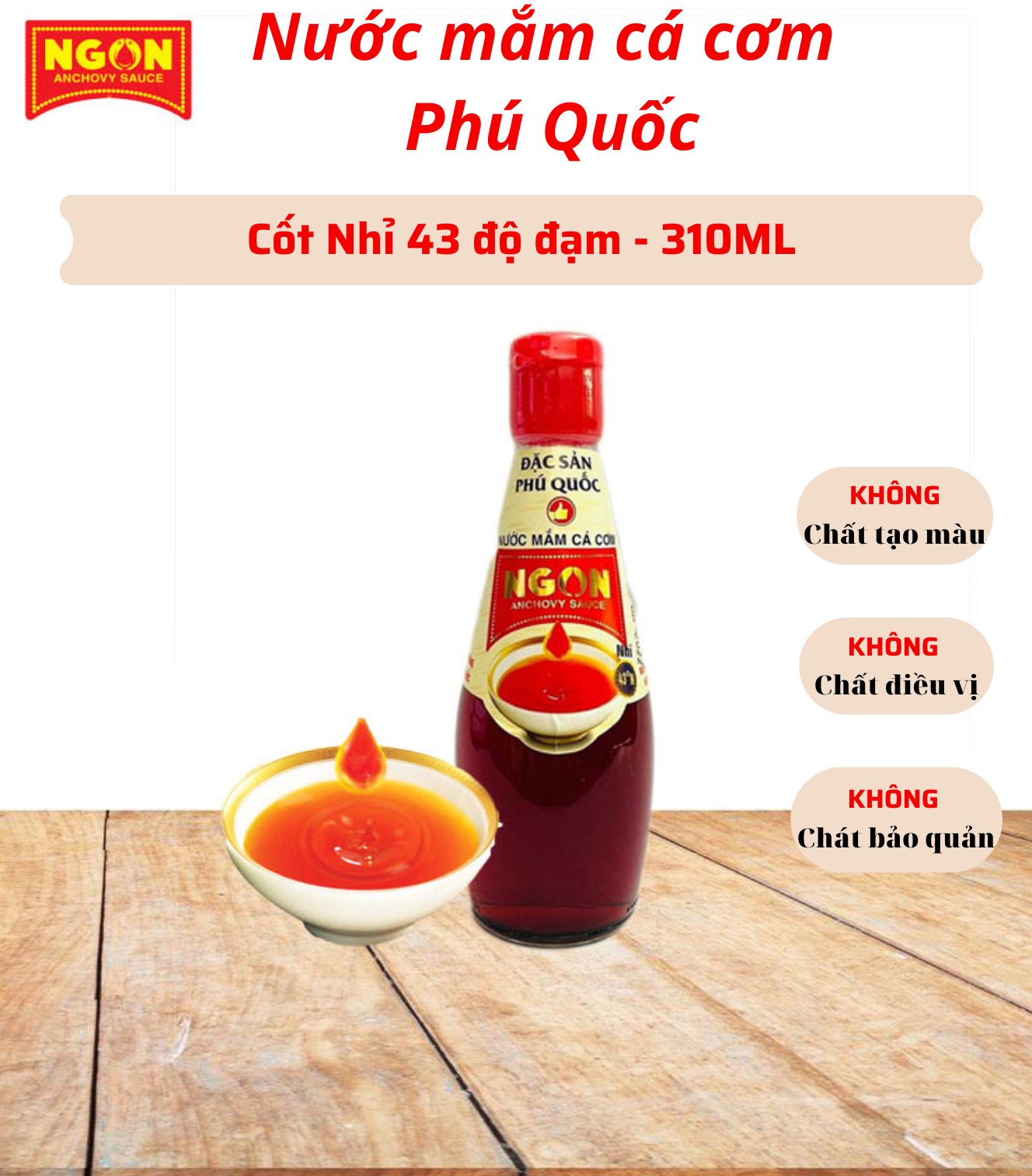Nước mắm cá cơm Phú Quốc NGON 43 độ đạm/310ml (Cốt Nhỉ)