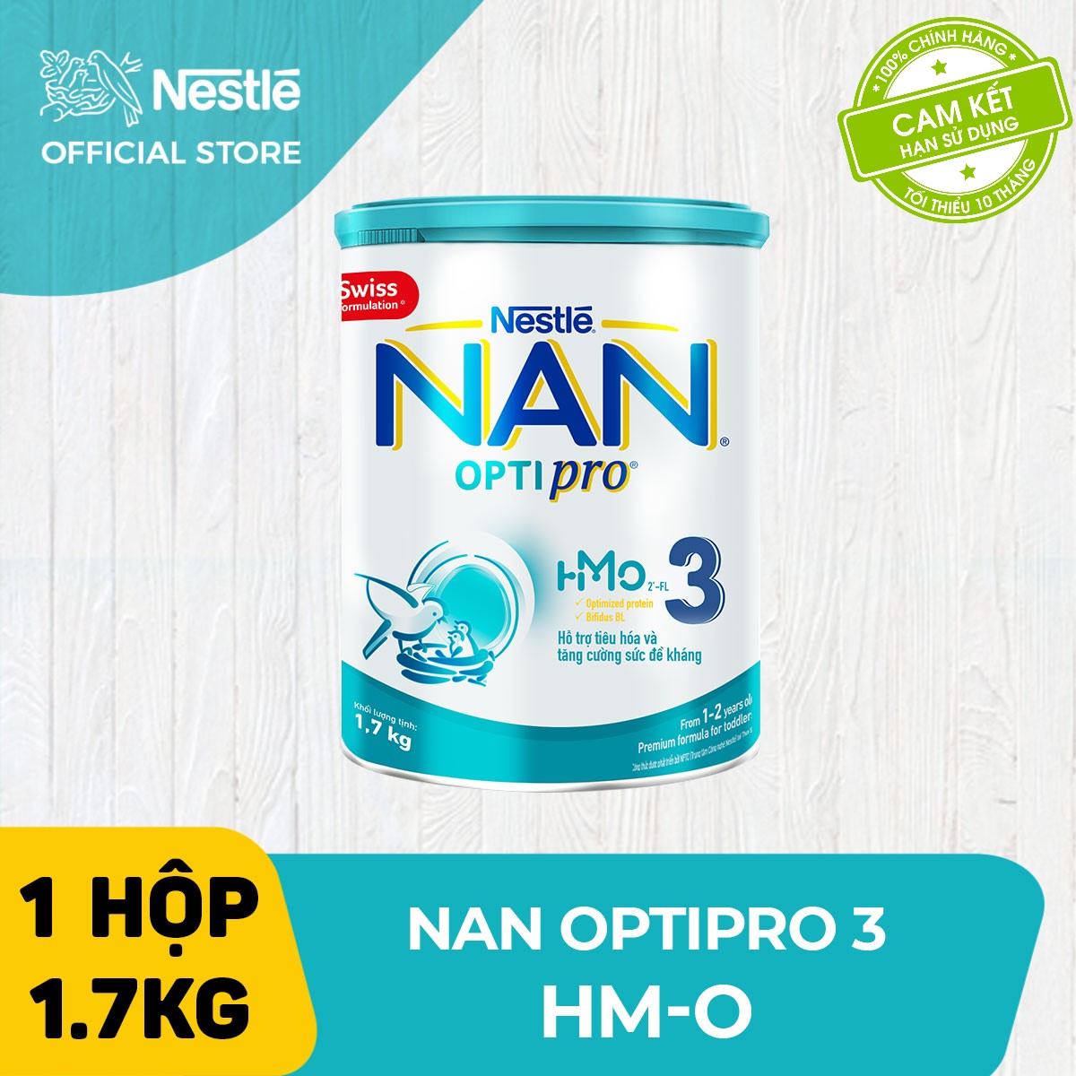 Sữa bột Nestle NAN OPTIPRO 3 HM-O 1.7Kg cho trẻ từ 1-2 tuổi (Mẫu mới)
