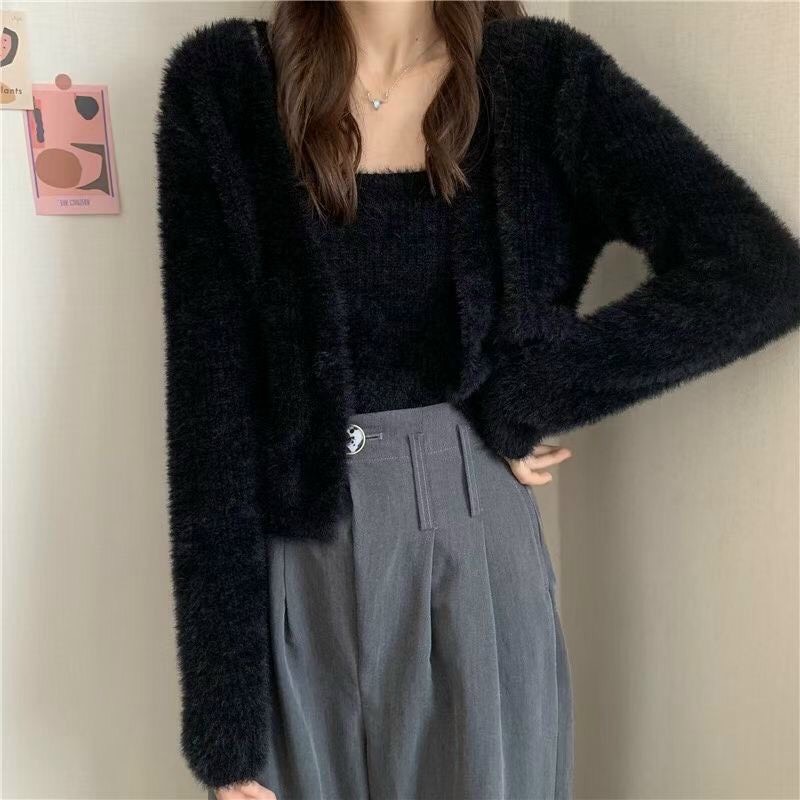 Set cardigan len lông áo 2 dây