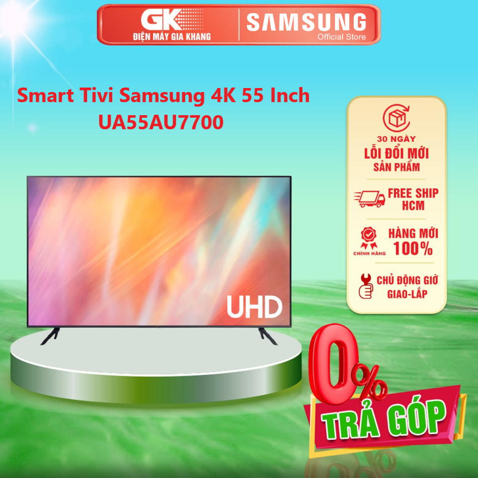 Smart tivi samsung 4k 55 inch ua55au7700 - giao toàn quốc - freeship hcm