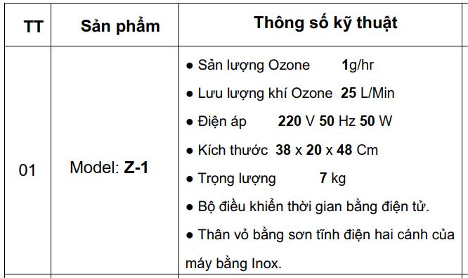 MÁY TẠO OZONE KHỬ TRÙNG 1G/H - AVINA