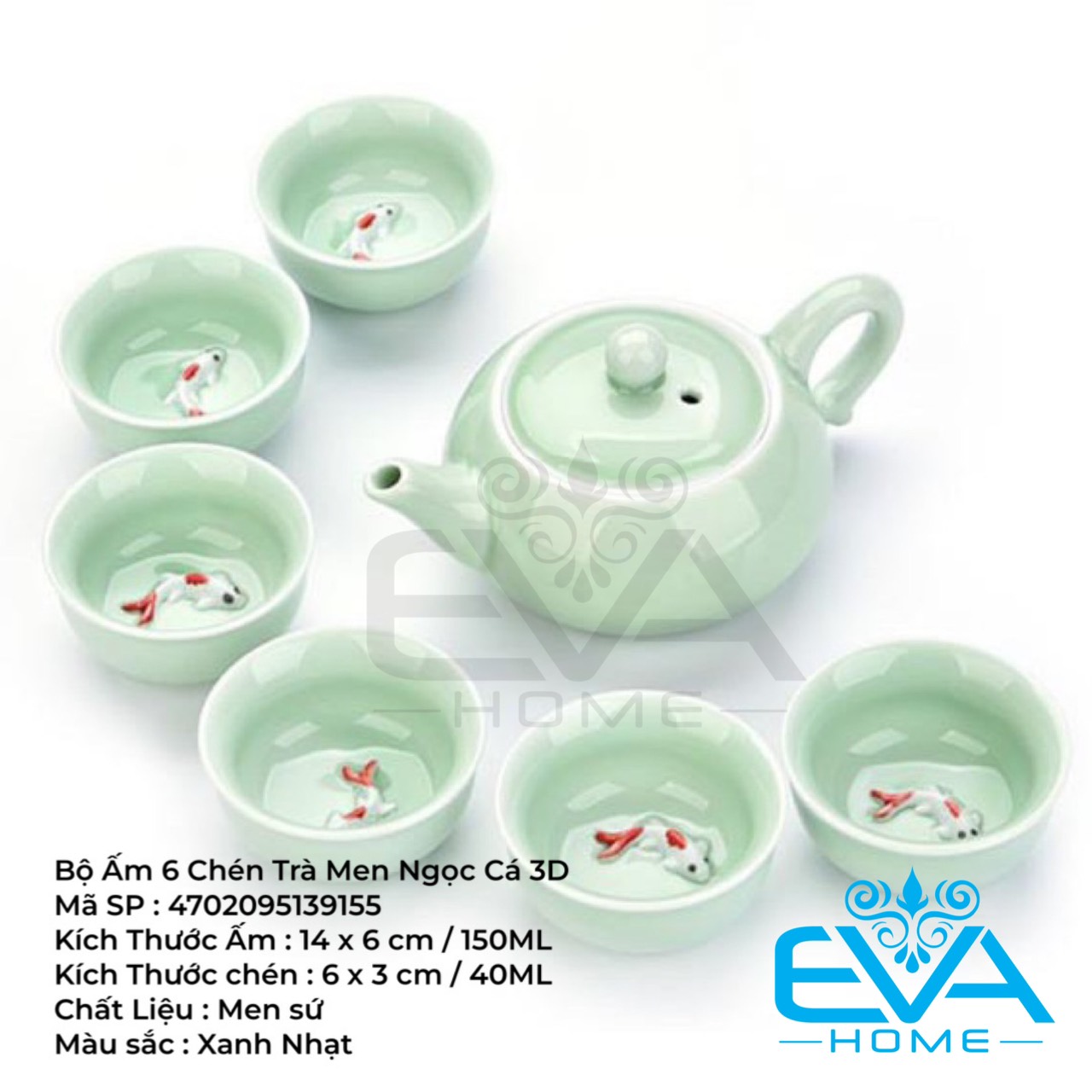 Bộ Ấm 6 Chén Pha Trà Men Xanh Thiên Mục Cao Cấp