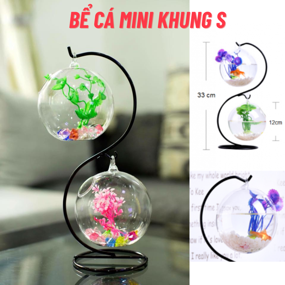 Bể cá mini treo để bàn chữ S