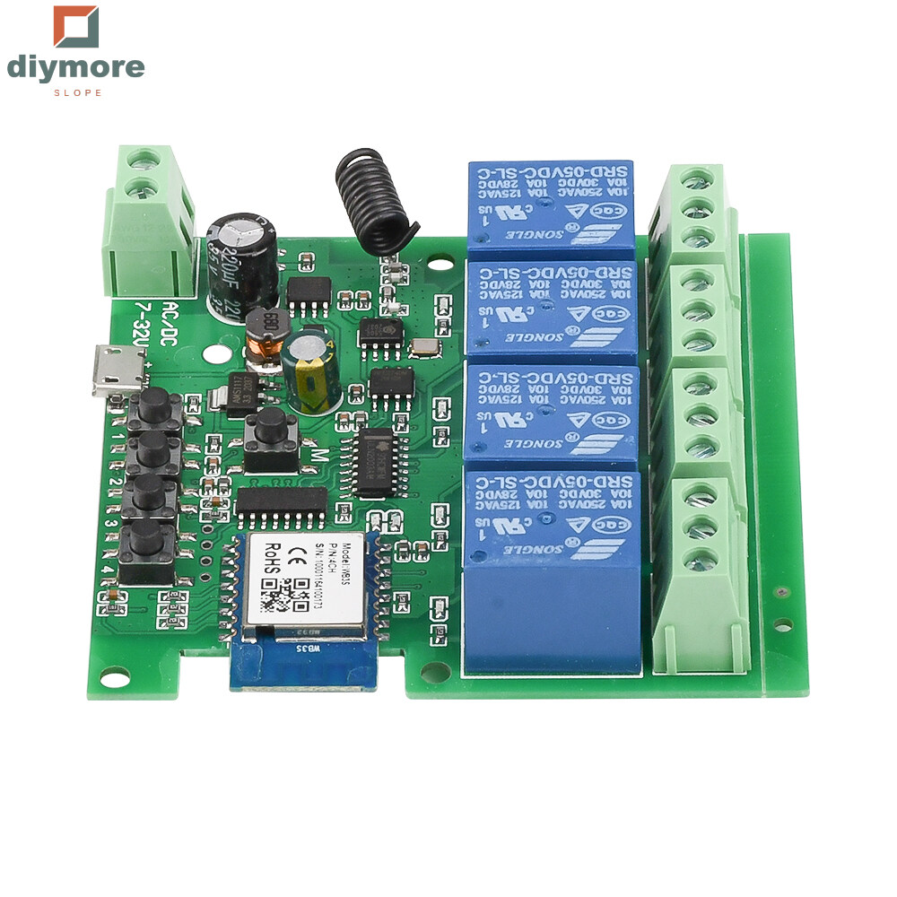 Ziqqucu  dốc USB5V/DC7-32V 4 chiều wifi Bộ hỗ trợ điều khiển từ xa mô-đun chuyển đổi hỗ trợ từ xa tuya ứng dụng điều khiển Wifi + 433Mhz điều khiển từ xa RF