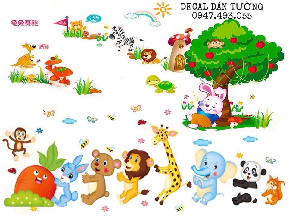 [HCM]Decal dán tường Thỏ gốc cây thú kéo cà rốt