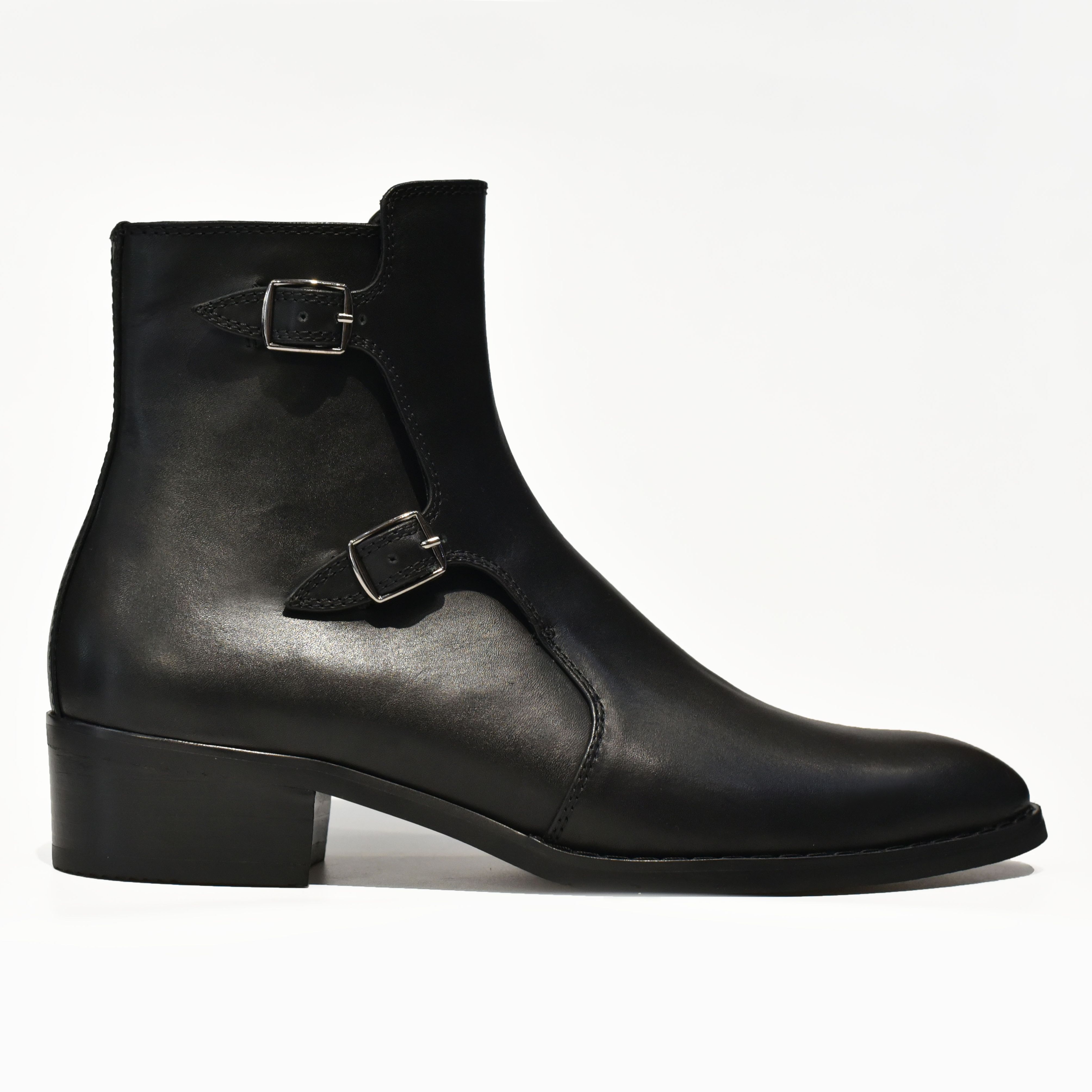 [TATHANIUM Footwear] Giày zip boot double monkstrap nam màu đen da bò mộc