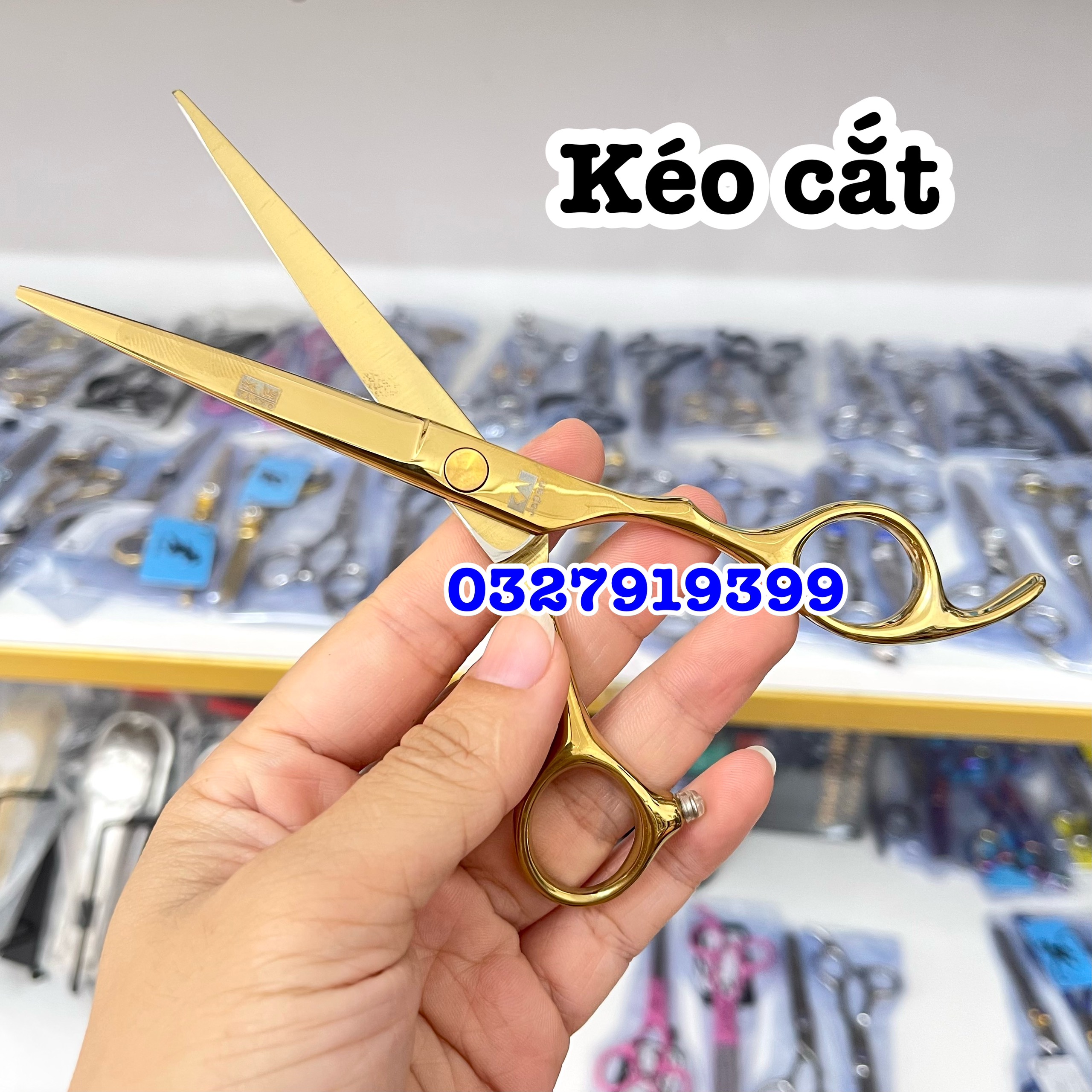 High Quality Hair Cutting Scissors 6.0 Inch Yellow Japanese Steel S440C Hardness over 62Hrc Durable Material Size 6 Inch Flat Slanted Handle Style